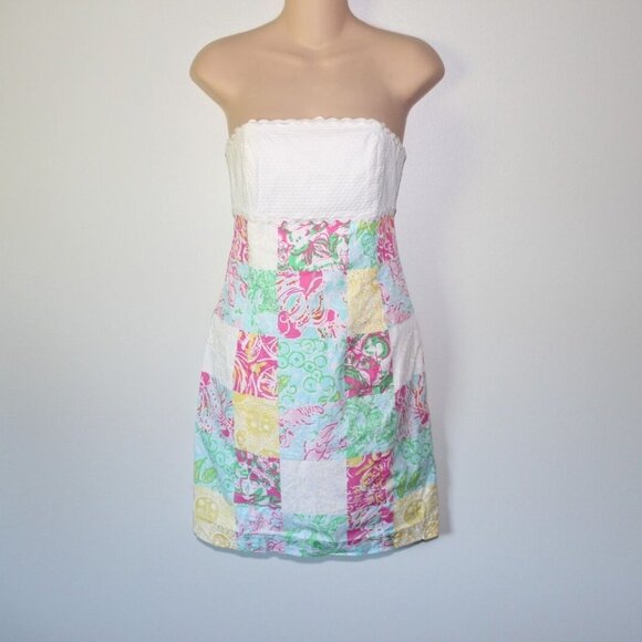 Lilly Pulitzer Franco Patches Strapless Dress White Pink Women's Size 0 H13532 - Picture 2 of 12